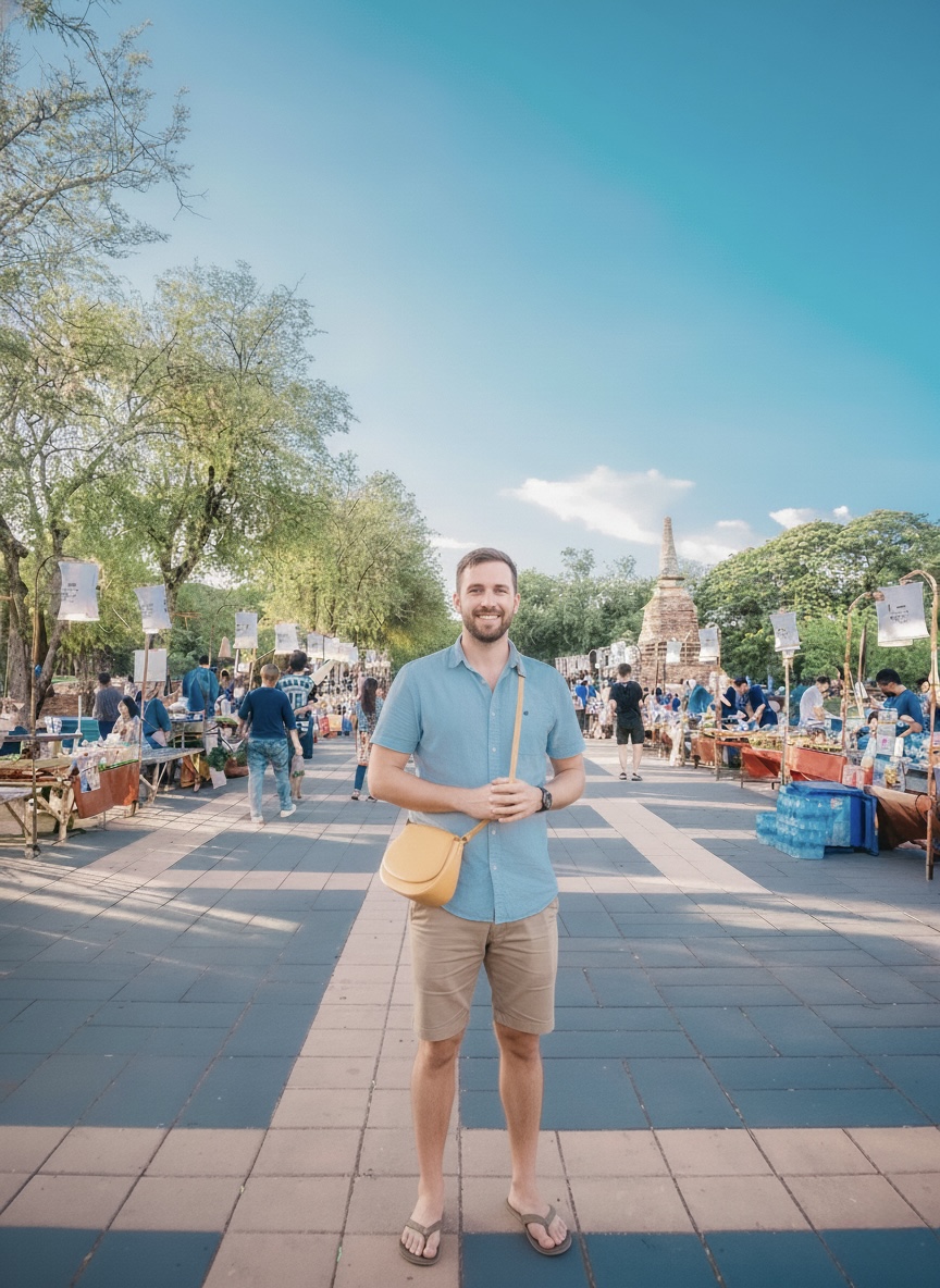 แผงตลาดเช้าสีสันสดใสในสุโขทัย พร้อมผลผลิตตามฤดูกาล อาหารริมทาง และเครื่องเทศหายาก
